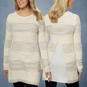 🚨SOLD🚨Calvin Klein Jeans Women’s Cream Gray Striped Chiffon Open-Back Knit Tunic